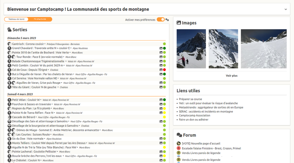 Page d’accueil du site camptocamp.org